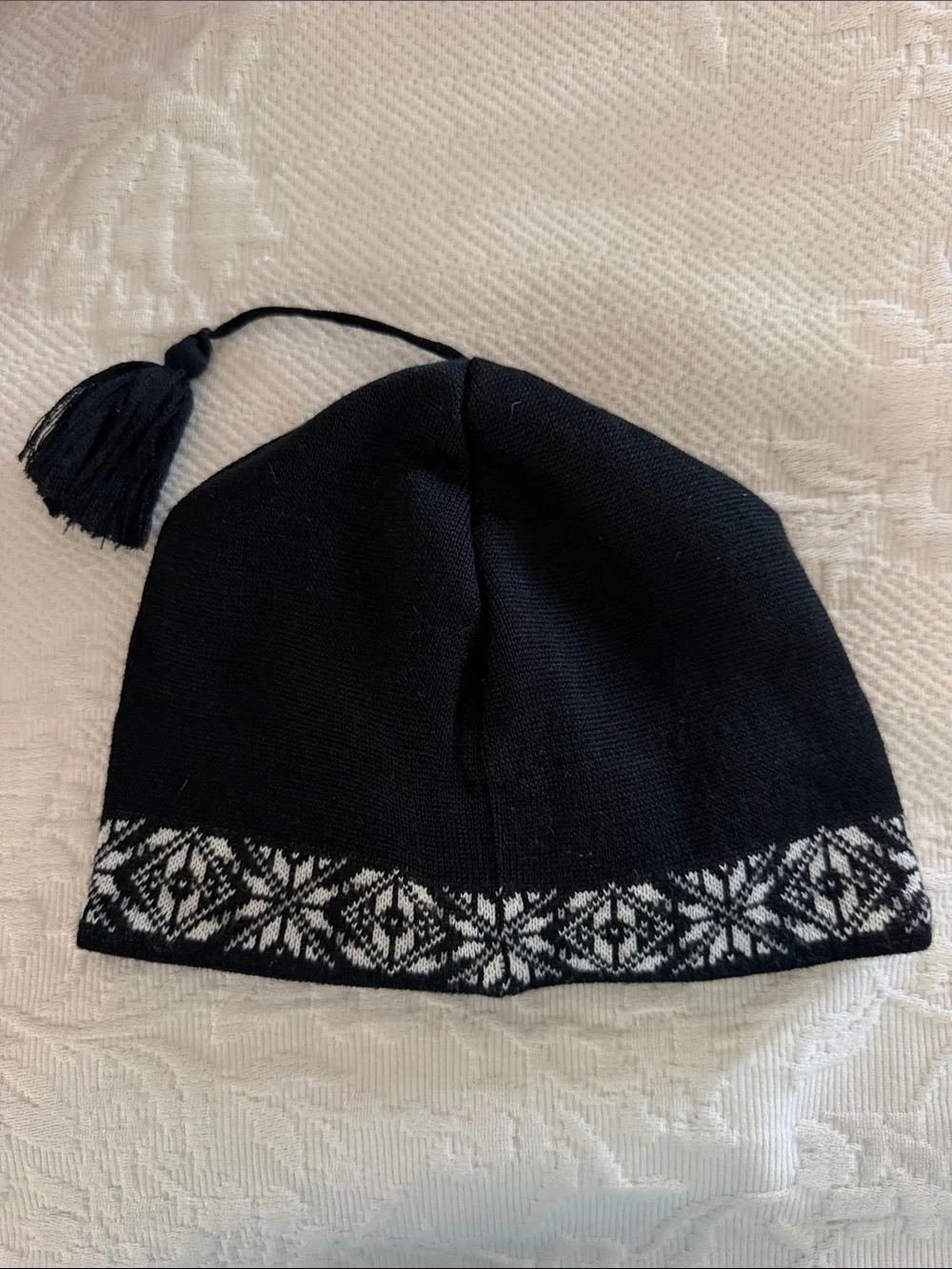 Spyder Black White Nordic Fleece Lined Tassel Beanie